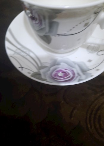 Beyaz Gri Gül Desenli Porselen Fincan Takımı - Görsel 6