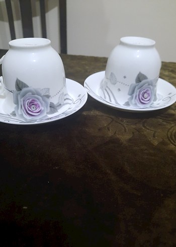 Beyaz Gri Gül Desenli Porselen Fincan Takımı - Görsel 7