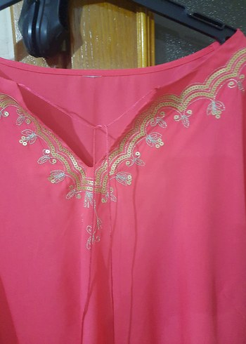 Pembe İşlemeli V Yakalı Uzun büyük beden bulüz - Görsel 3