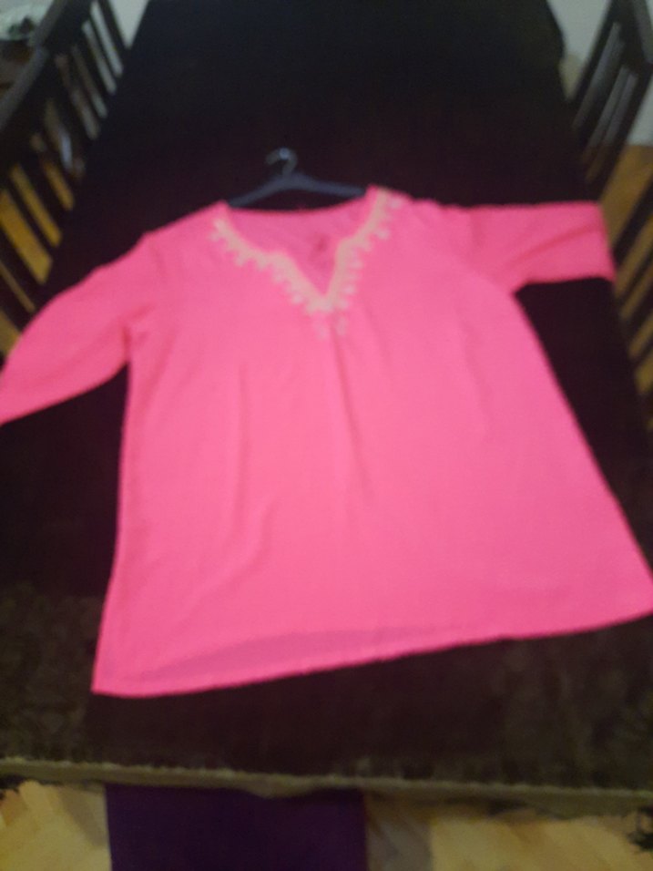 Pembe İşlemeli V Yakalı Uzun büyük beden bulüz - Görsel 4