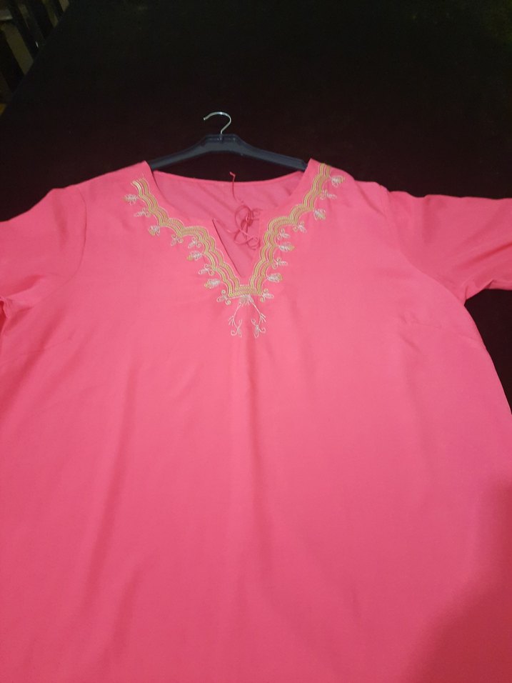 Pembe İşlemeli V Yakalı Uzun büyük beden bulüz - Görsel 5