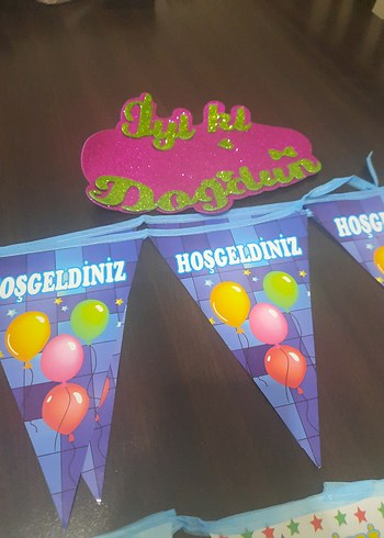 Renkli Pembe Doğum Günü Parti Süsü - Görsel 5
