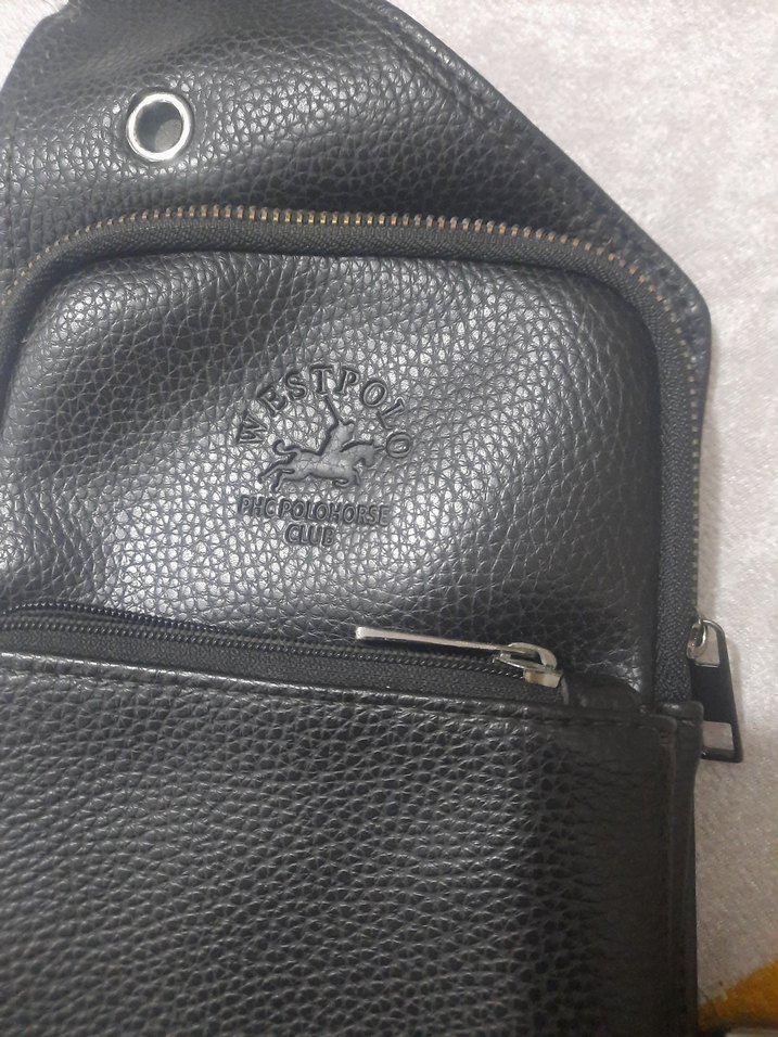 polo marka Siyah Deri Fermuarlı erkek orjinal Çapraz Çanta - Görsel 2