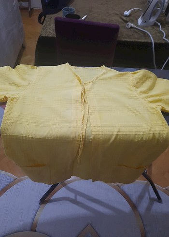 Sarı Uzun Kollu Keten Kadın ceket - Görsel 2