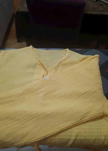 Sarı Uzun Kollu Keten Kadın ceket - Görsel 3