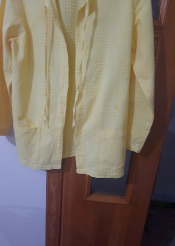 Sarı Uzun Kollu Keten Kadın ceket - Görsel 4