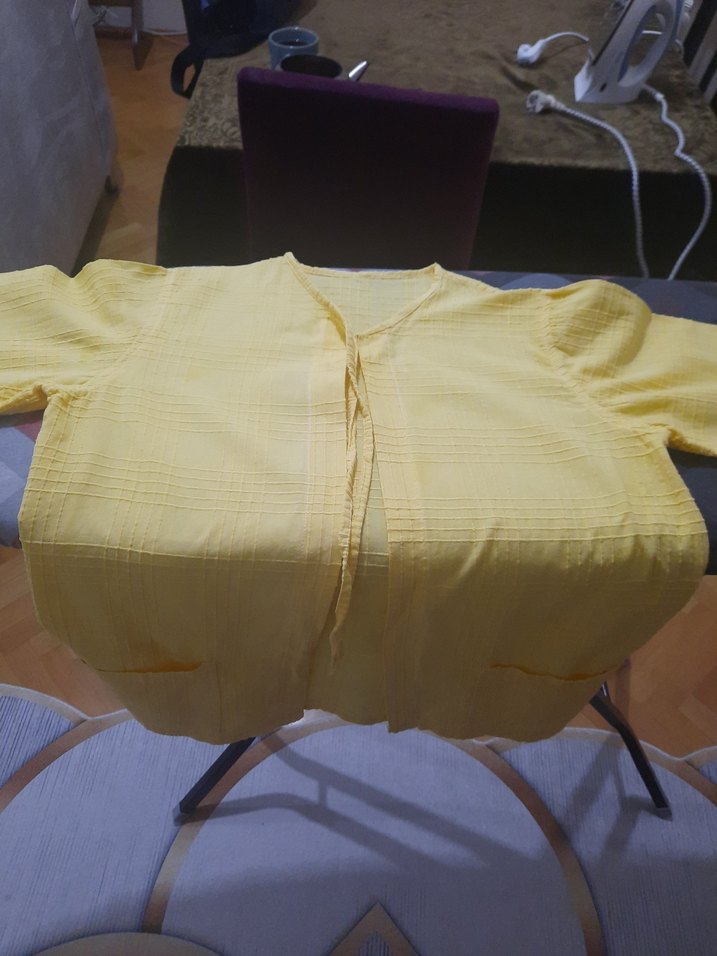 Sarı Uzun Kollu Keten Kadın ceket - Görsel 2