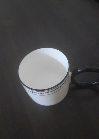 Beyaz Kulplu Gri Yazılı Seramik Kupa - Görsel 3