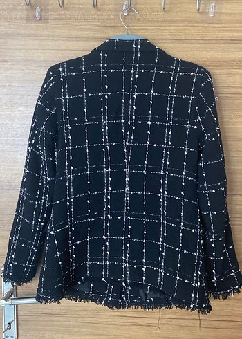 Siyah Ekoseli Düğmeli Kadın Blazer Ceket - Görsel 2