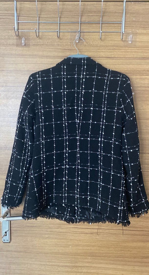 Siyah Ekoseli Düğmeli Kadın Blazer Ceket - Görsel 2