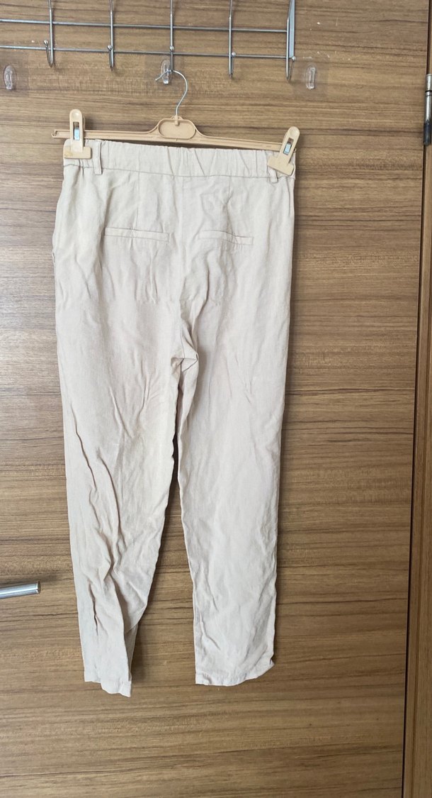 Bej Keten Salaş Midi Kadın Pantolon - Görsel 2