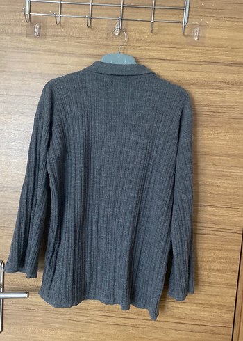 Düğmeli Gri Keten Kadın Hırka - Görsel 2