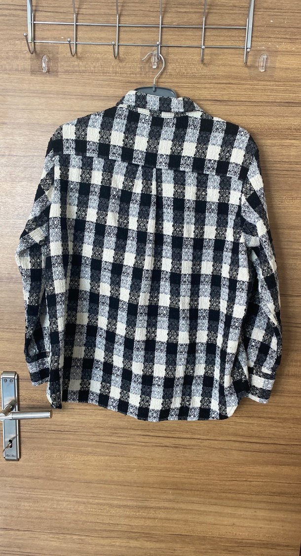 Kadın Gri Kareli Uzun Kollu Gömlek - Görsel 2