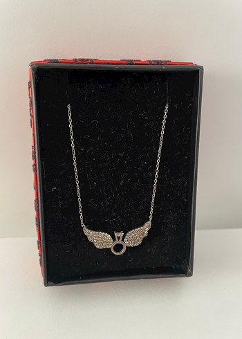 Gümüş Kanat Figürlü Zincir Detaylı Mini Kolye - Görsel 2