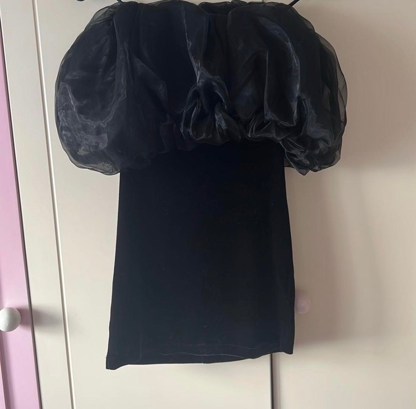 Zara Siyah Kadife Mini Elbise - Görsel 2