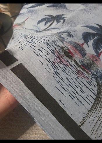 mavi desenli Vintage parça kumaş - Görsel 4