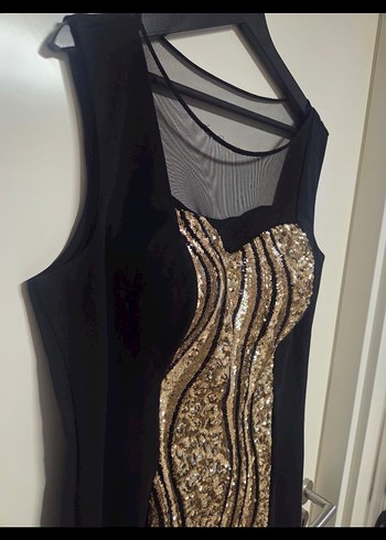 Kadın Altın Renkli Uzun Abiye Elbise - Görsel 3