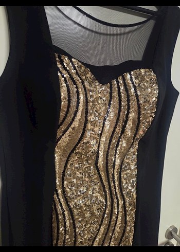 Kadın Altın Renkli Uzun Abiye Elbise - Görsel 2