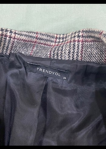 Kadın Bordo Ekose Düğmeli Blazer Ceket - Görsel 2