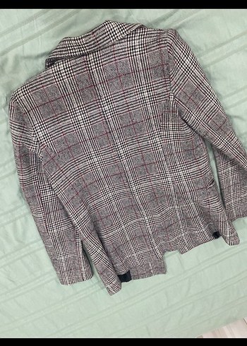 Kadın Bordo Ekose Düğmeli Blazer Ceket - Görsel 3