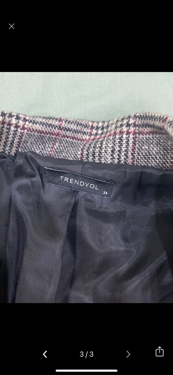 Kadın Bordo Ekose Düğmeli Blazer Ceket - Görsel 2