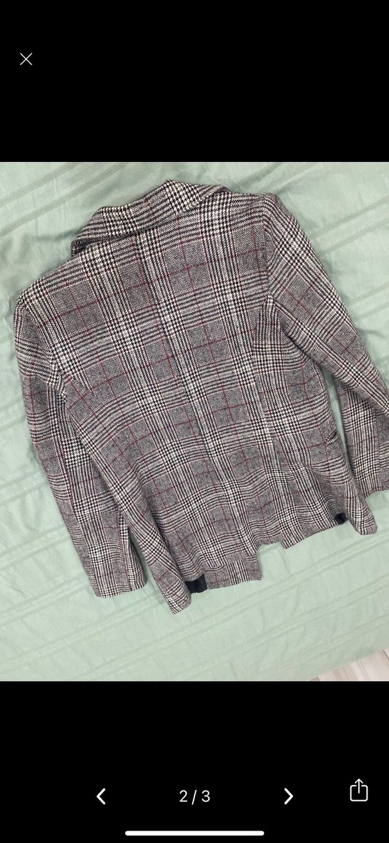 Kadın Bordo Ekose Düğmeli Blazer Ceket - Görsel 3