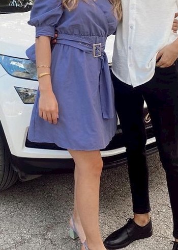 Mor Kemerli Mini Elbise - Görsel 2