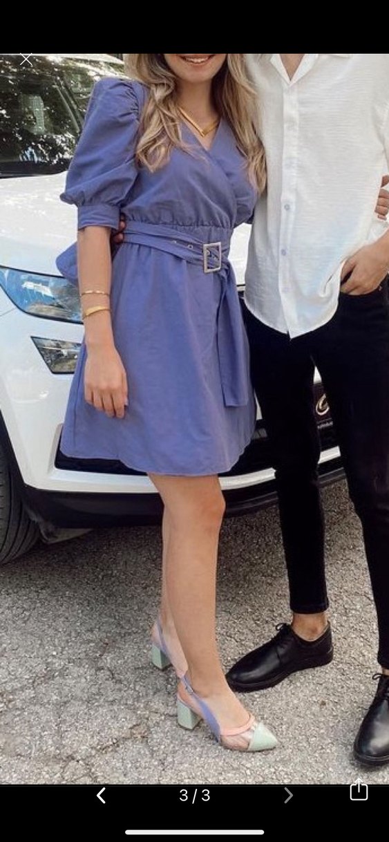 Mor Kemerli Mini Elbise - Görsel 2