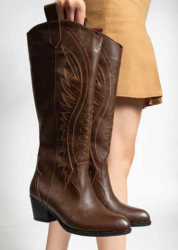 Zara Siklik Ve Rahatlik Kahverengi Western Cizgili Botlar
