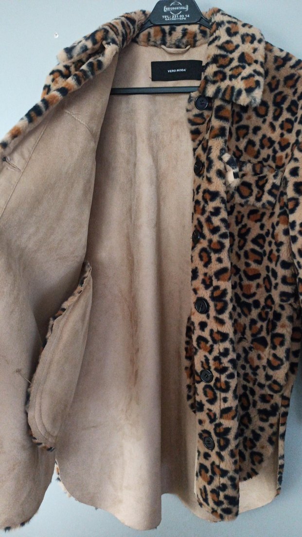 Leopar Desenli Kadın Suni Kürk Midi Ceket - Görsel 4