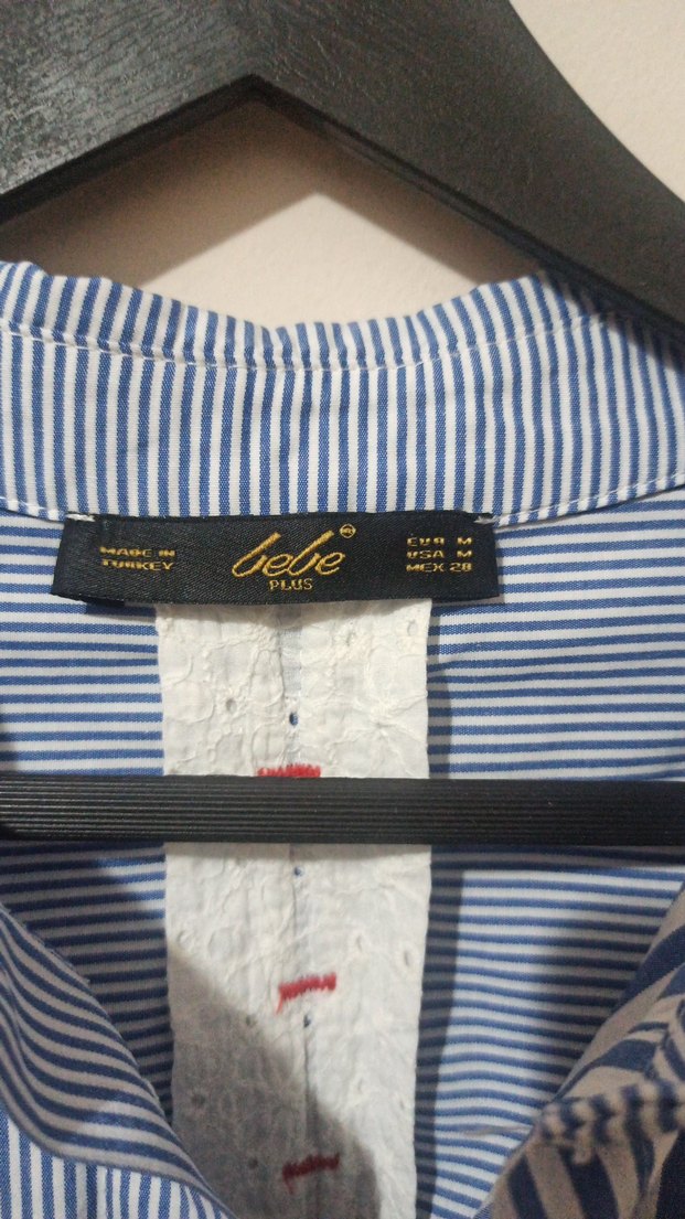 mavi beyaz çizgili bayan gömlek - Görsel 3