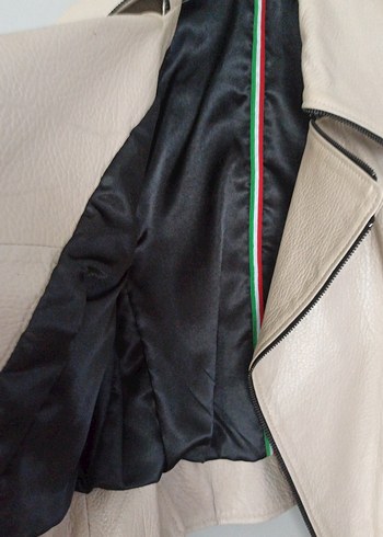 Bej Kadın Deri Biker Ceket - Görsel 3