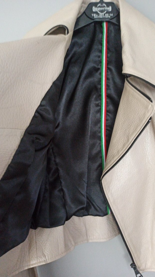 Bej Kadın Deri Biker Ceket - Görsel 3