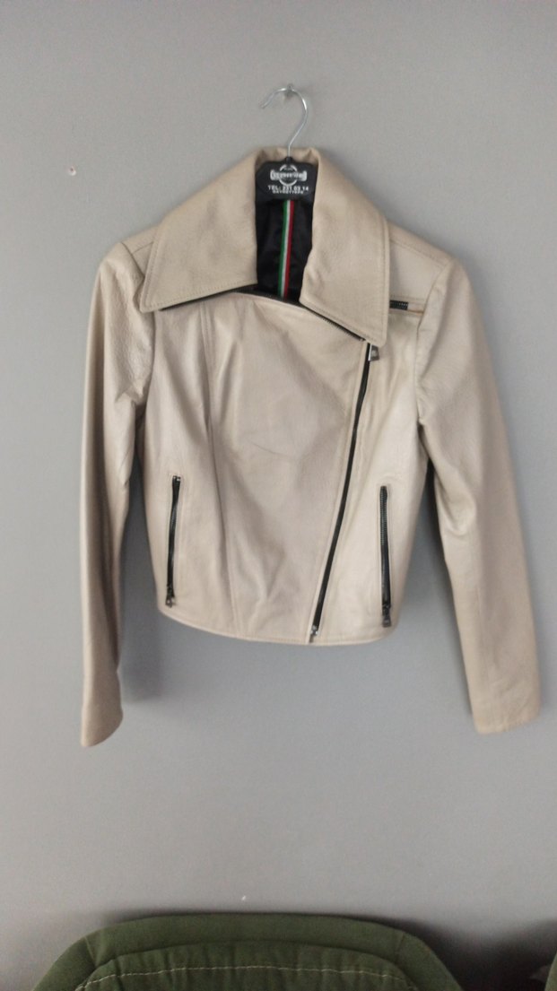 Bej Kadın Deri Biker Ceket - Görsel 4