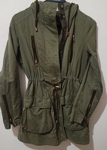 Kadın Haki Midi Boy Fermuarlı Ceket - Görsel 2