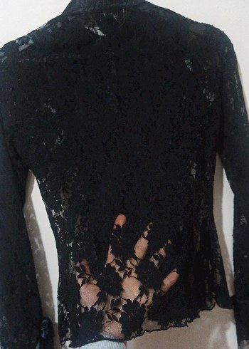 Düğmeli Siyah dantel ve saten oluşumu Gotik Kadın Bluz gömlek - Görsel 2