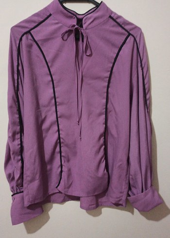 Mor V Yaka Uzun Kollu Kadın Gömlek - Görsel 2