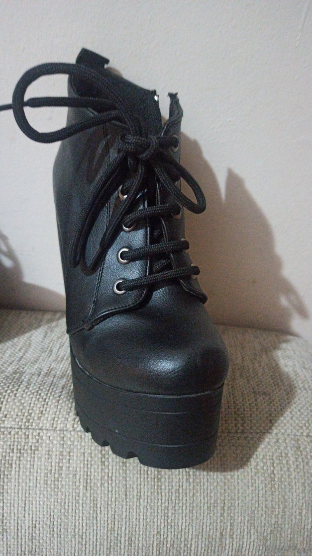 Kadın Siyah Deri Gotik Platform Topuklu Bot - Görsel 3