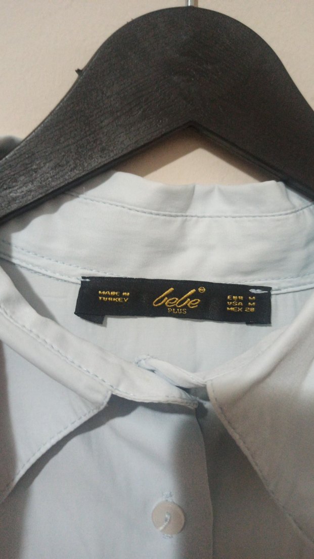 Kadın mavi arka desenli  Kumas Düğmeli Gömlek - Görsel 3