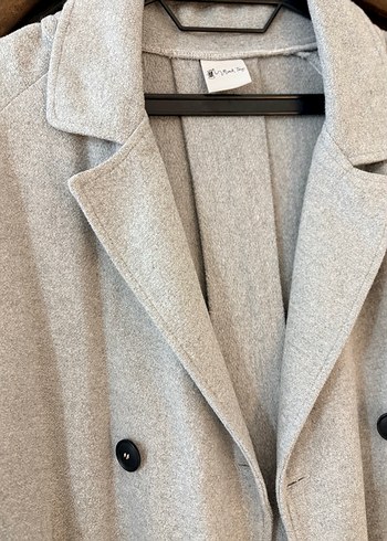 Gri Uzun Cepli Kadın Keten Kaban - Görsel 4