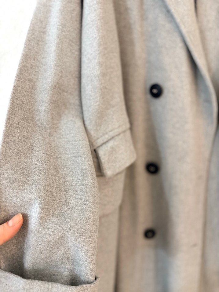 Gri Uzun Cepli Kadın Keten Kaban - Görsel 3