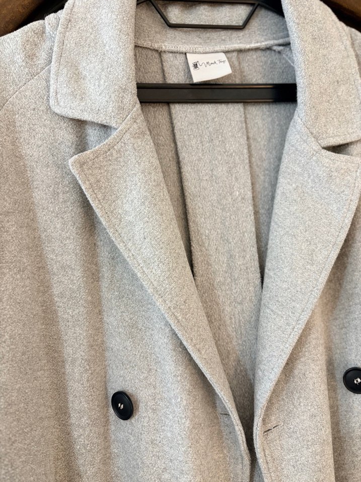 Gri Uzun Cepli Kadın Keten Kaban - Görsel 4