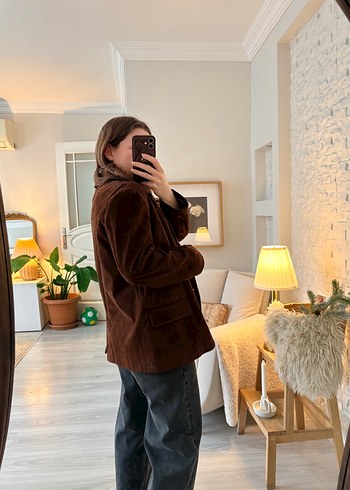 Kahverengi Süet Düğmeli Kadın Blazer - Görsel 2