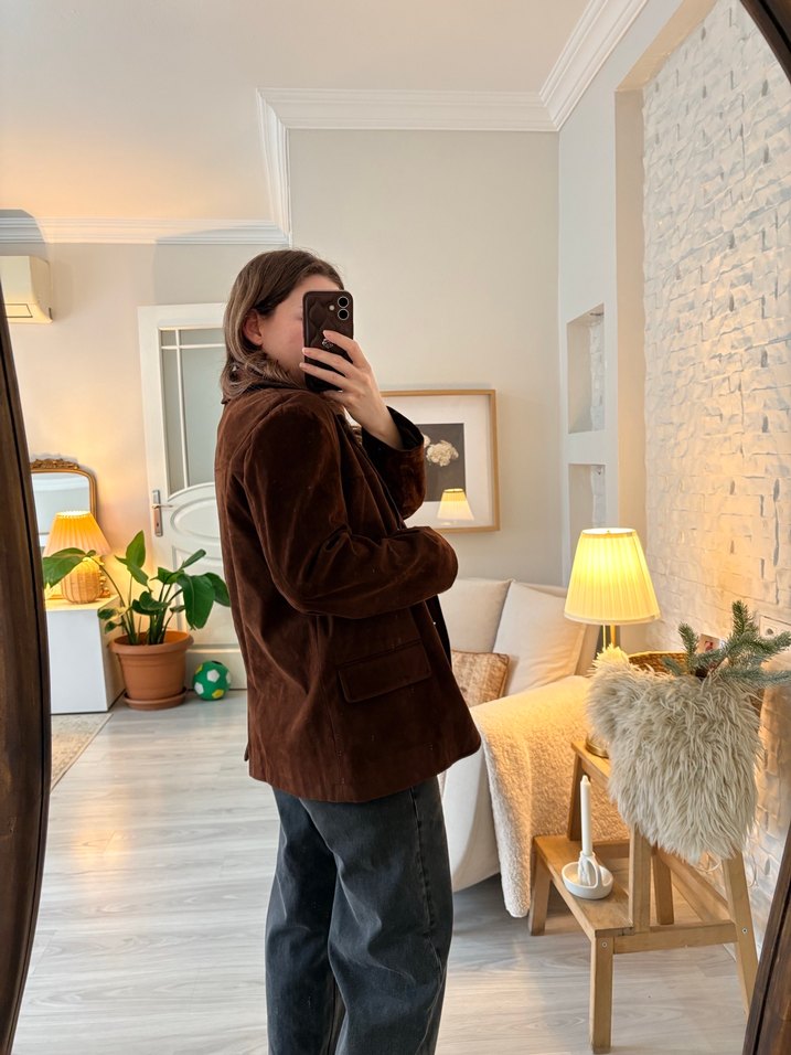 Kahverengi Süet Düğmeli Kadın Blazer - Görsel 2