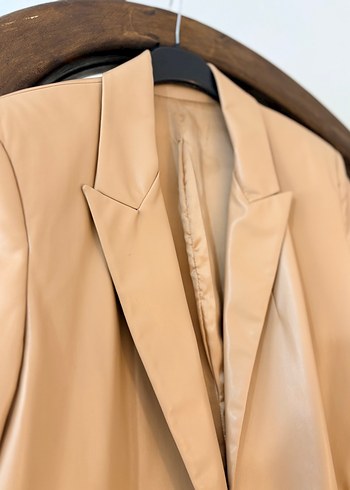 Bej Deri Kadın Blazer Ceket - Görsel 2