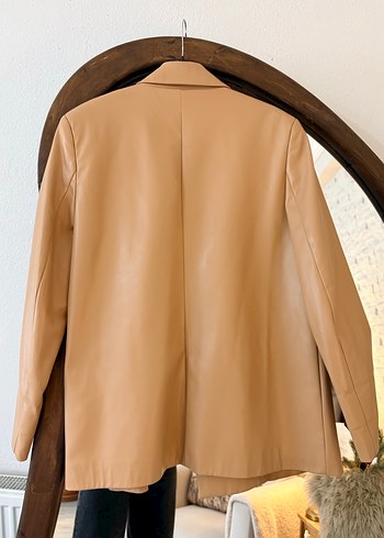 Bej Deri Kadın Blazer Ceket - Görsel 4