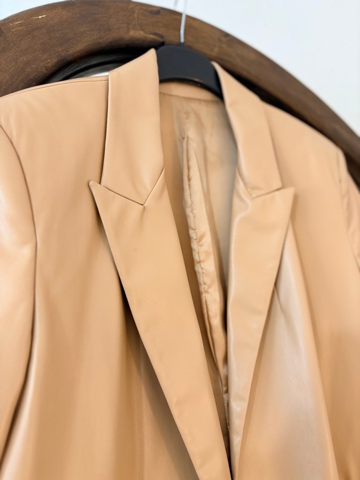 Bej Deri Kadın Blazer Ceket - Görsel 2