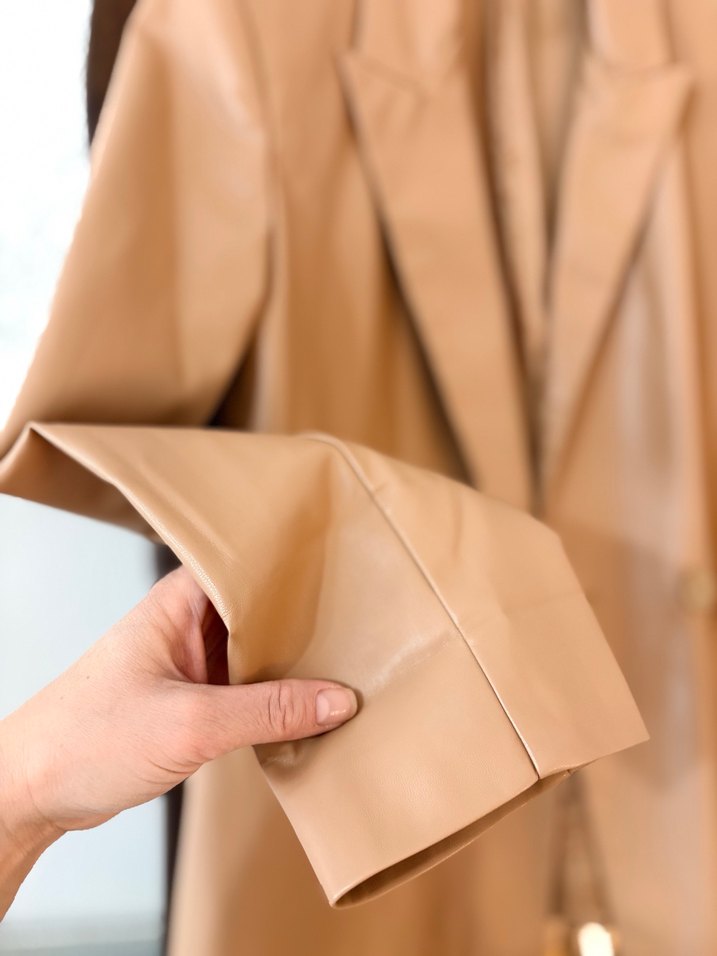 Bej Deri Kadın Blazer Ceket - Görsel 3