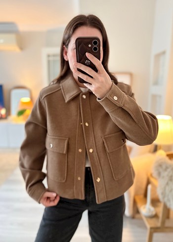 Düğmeli Kahverengi kaşe Kadın Ceket - Görsel 4