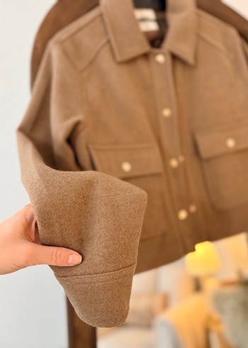 Düğmeli Kahverengi kaşe Kadın Ceket - Görsel 2